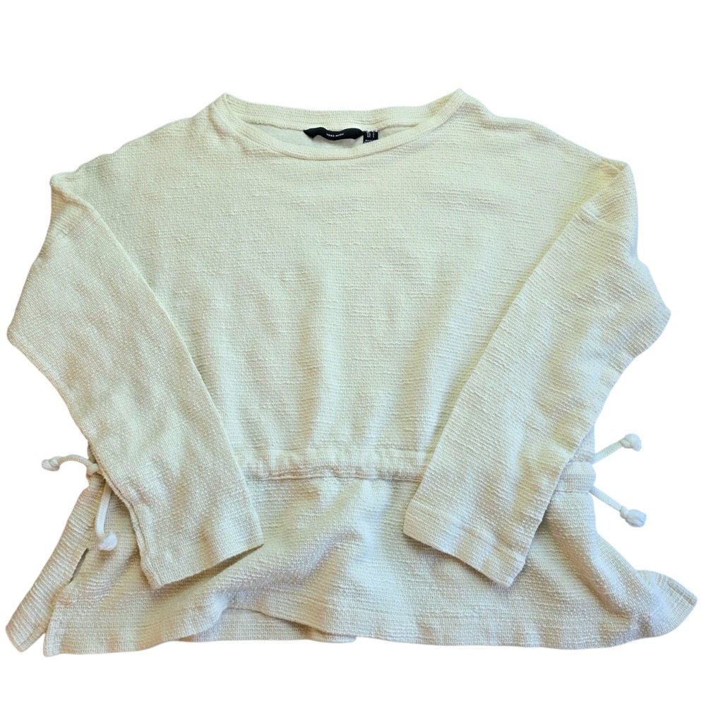 Vero Moda Women's Top Textured Cotton/Linen Cream Small Waist Ties Classic *READ